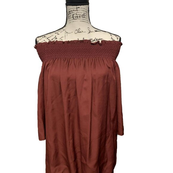 NWT Theory 100% Silk Elistaire Off The Shoulder Blouse Black Cherry Size Small - Picture 3 of 13